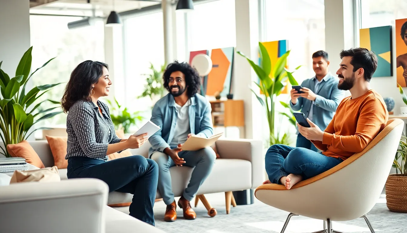 group discussion representing quotes about living fully in a modern office.