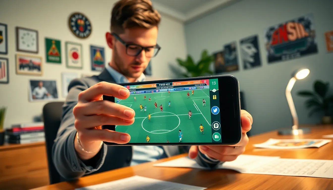 person engaged in Football Manager 2024 Mobile on a smartphone.