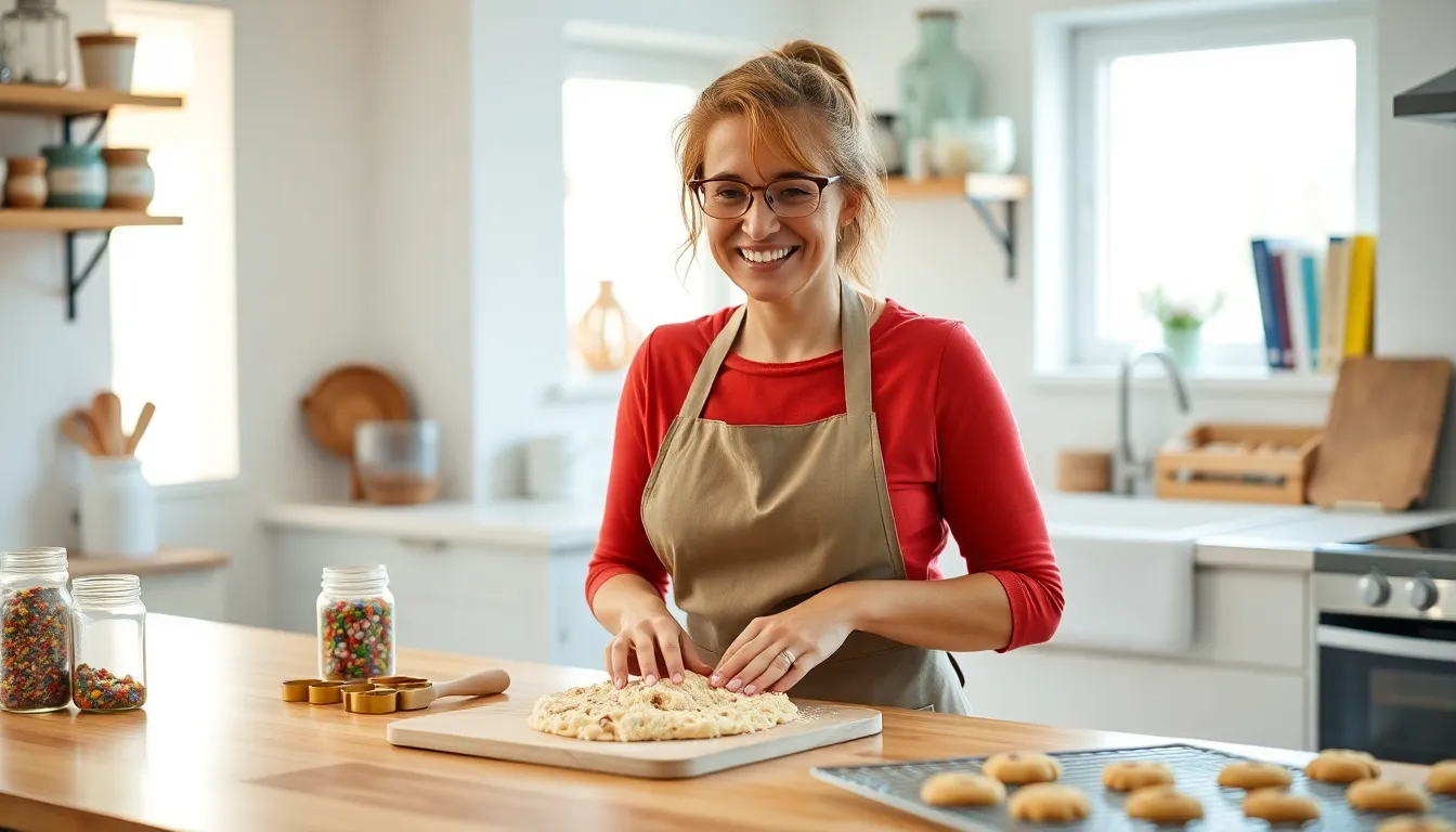 baker Mary in her warm, cozy kitchen making cookies.