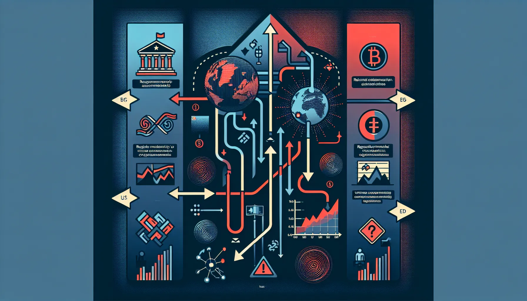 Flowchart showing how regulatory actions cascade into global cryptocurrency sell-offs
