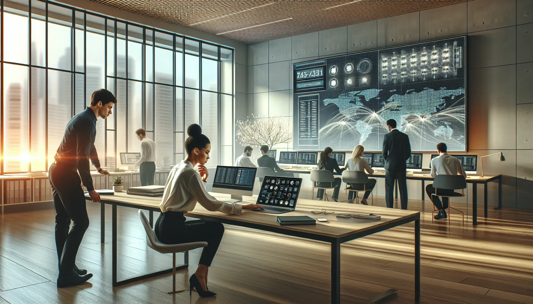 diverse team troubleshooting network issues in a modern office.