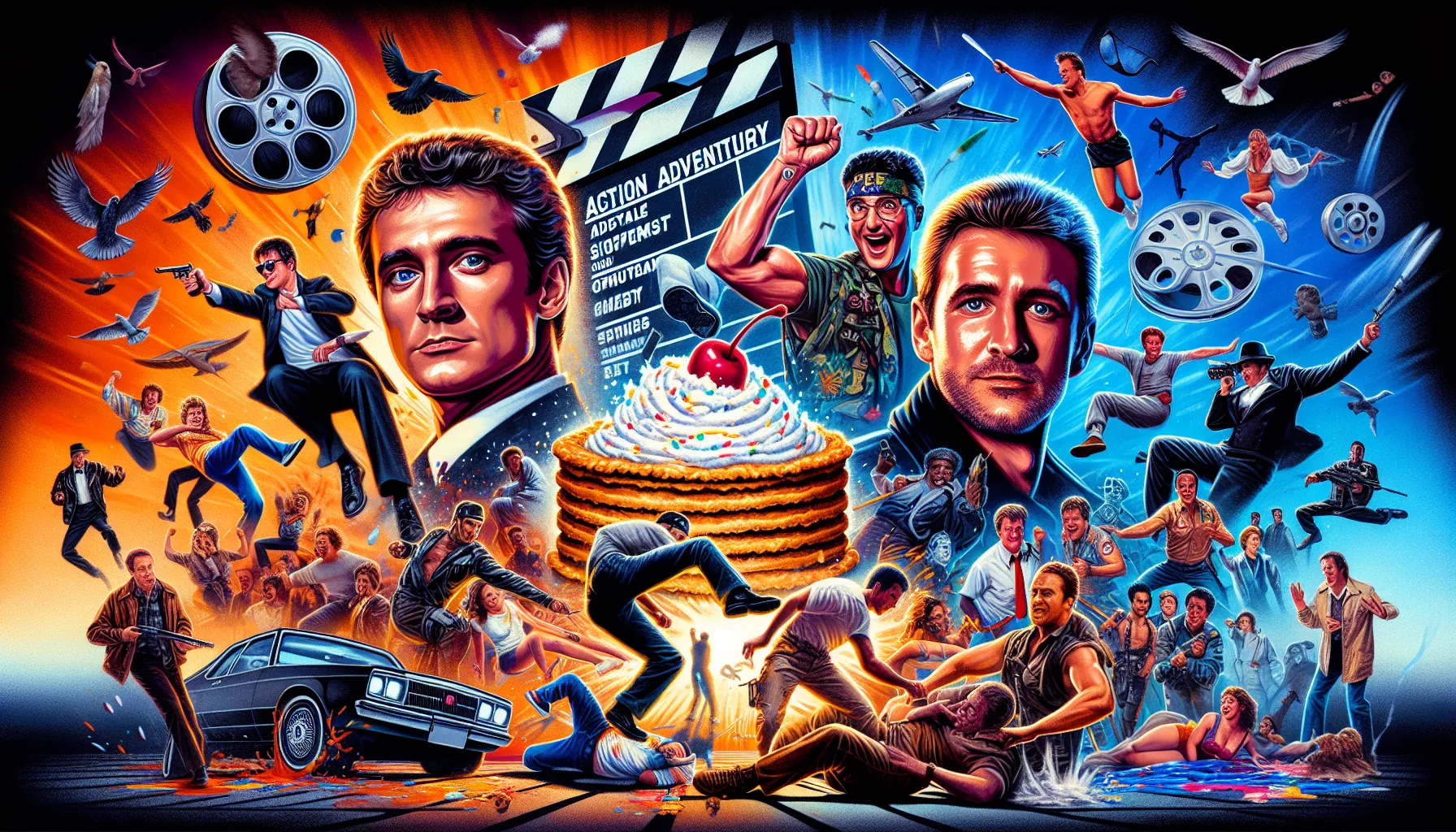 collage of iconic scenes from action adventure comedy films.