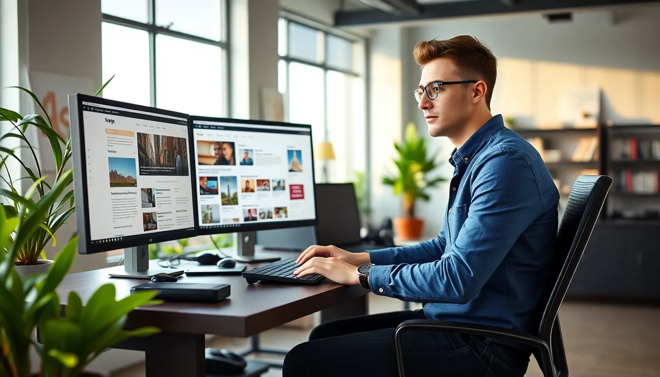 a software developer working on Redwebzine Java in a modern office.
