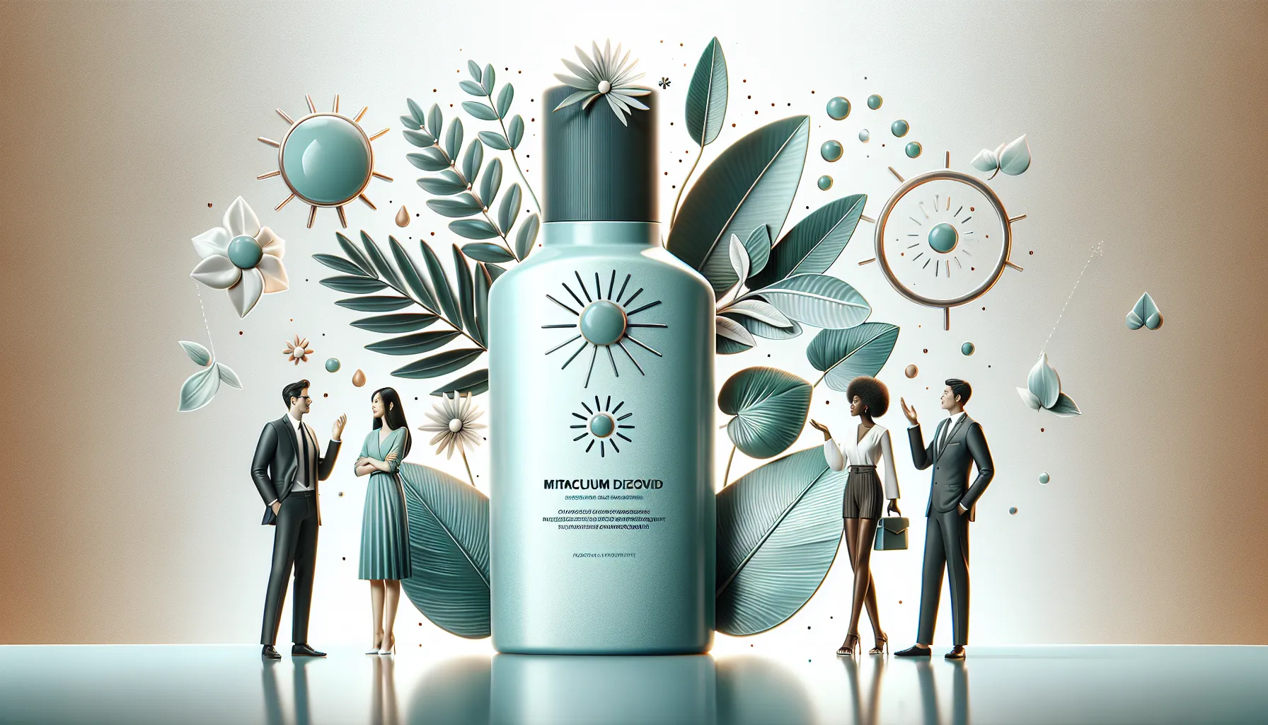 diverse team discussing the benefits of Mitacium Dizovid sunscreen.
