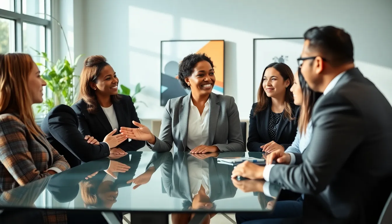 diverse team in a modern office discussing mental health.