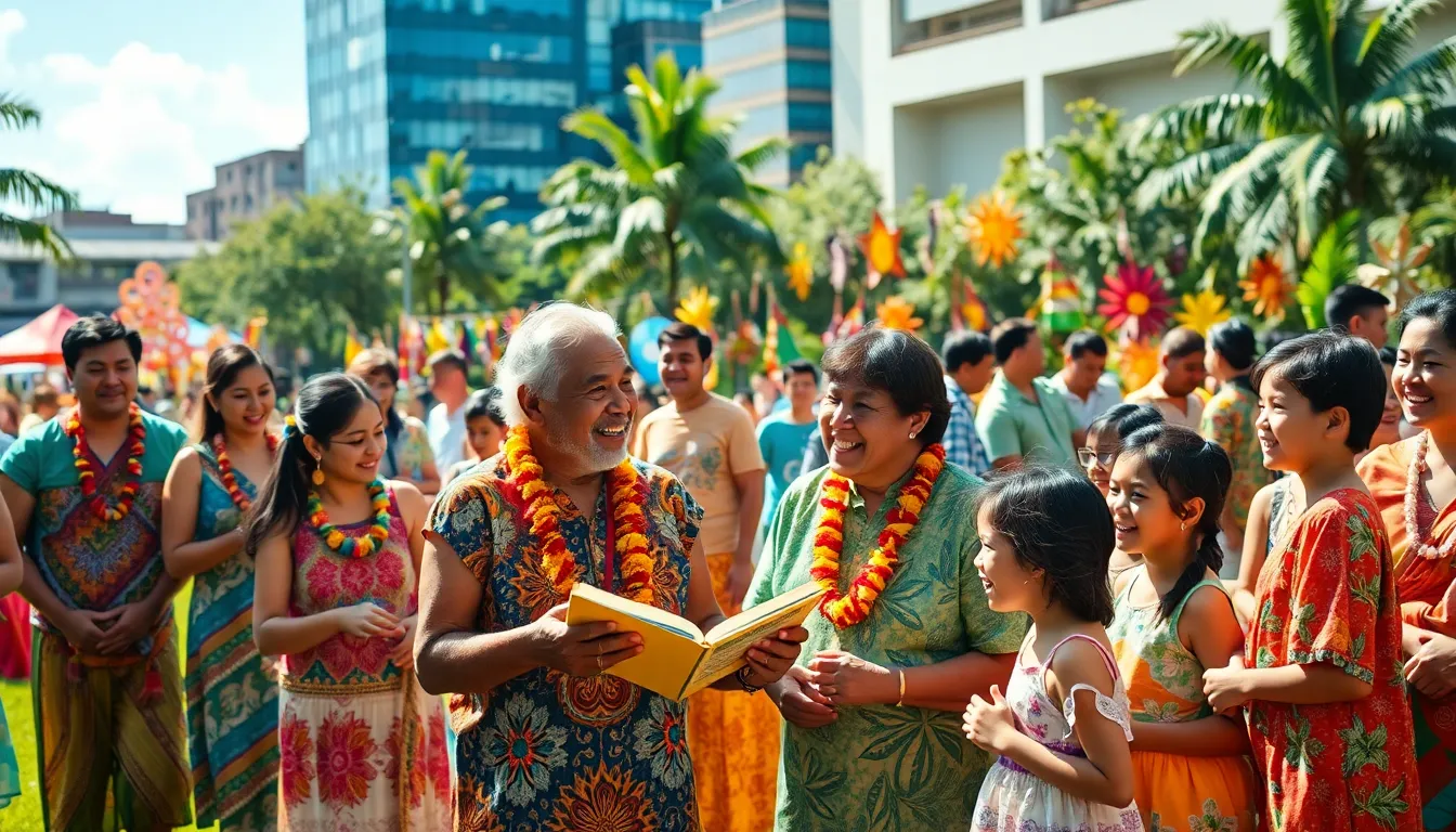 community celebration of perupalalu in a vibrant park setting.