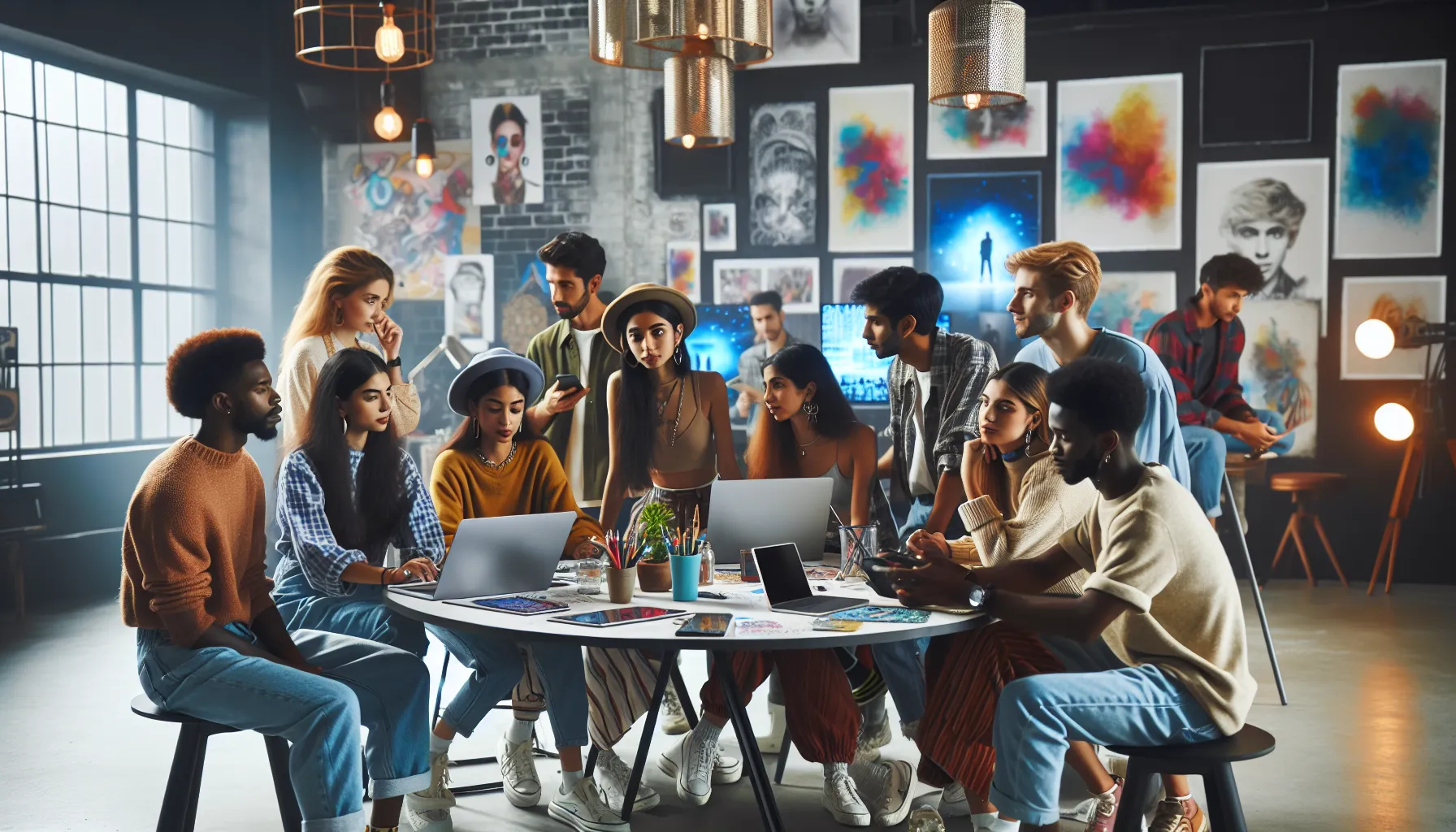 diverse group brainstorming about Qpibandee in a modern studio.