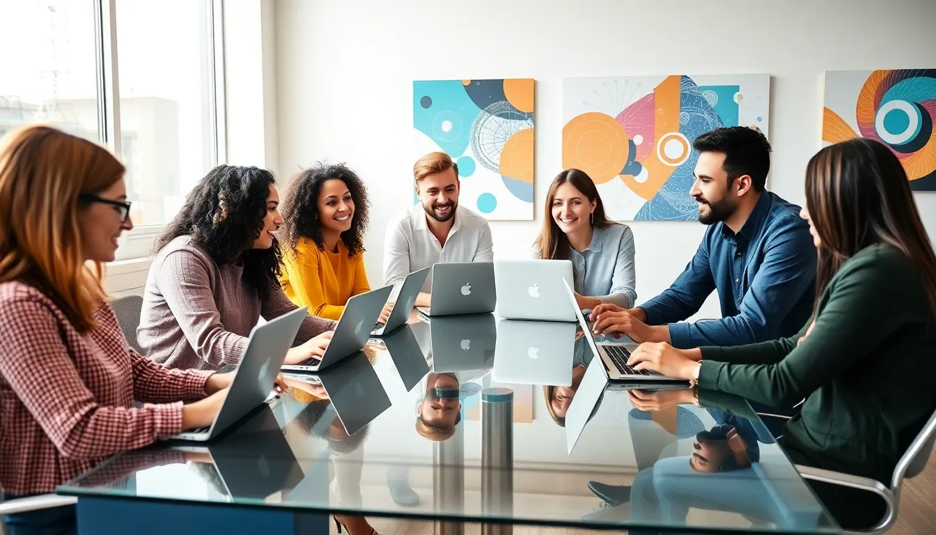 diverse team collaborating in a modern office setting.