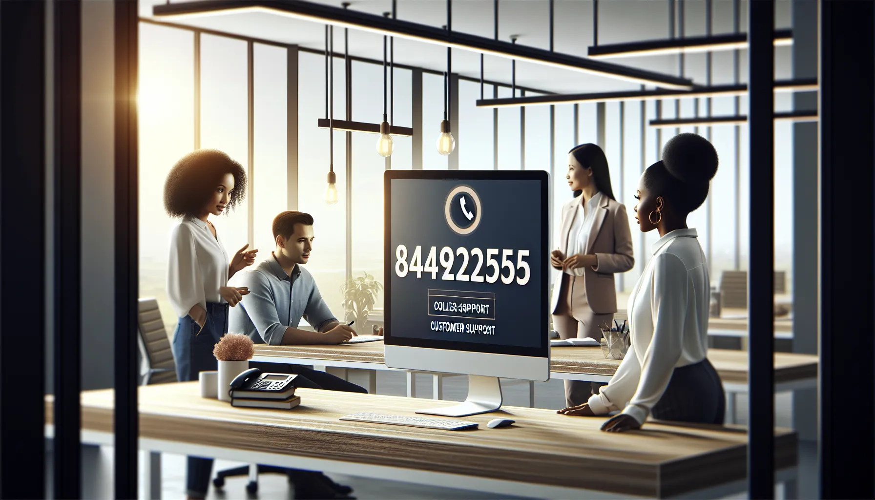 A diverse team in a modern office discussing customer support strategies.