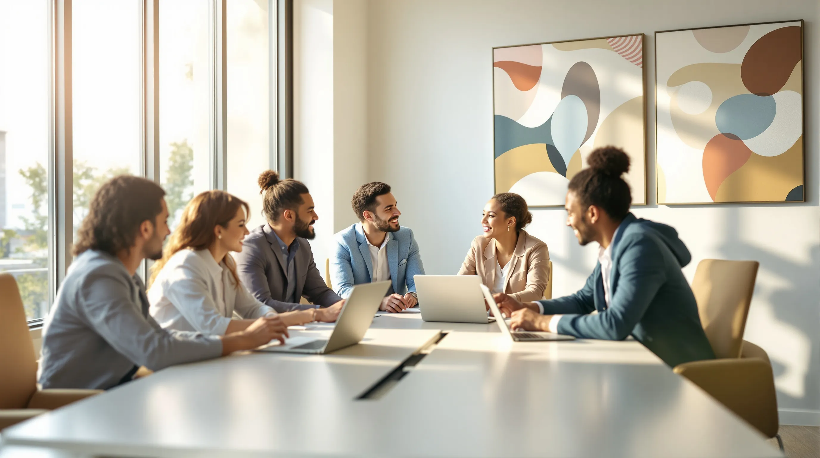 diverse professionals discussing cultural significance in a modern office.