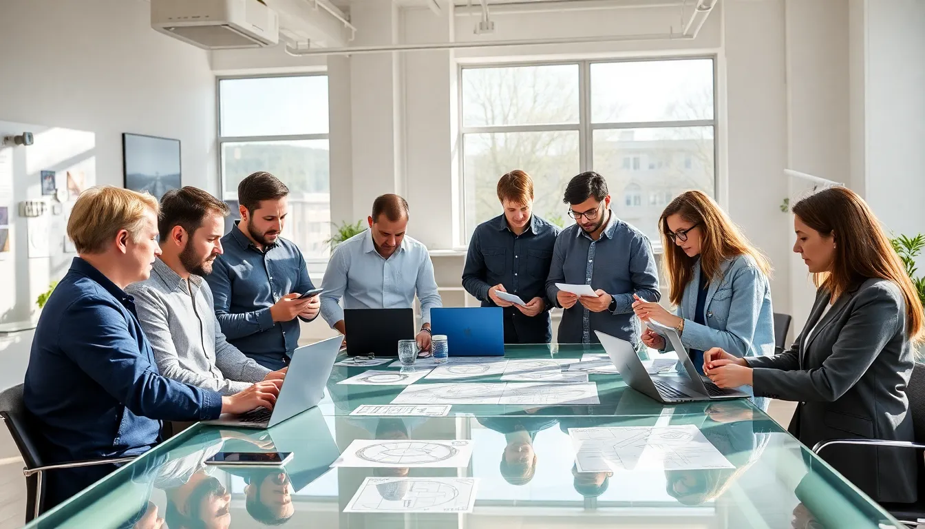 diverse team collaborating on product design in a modern office.