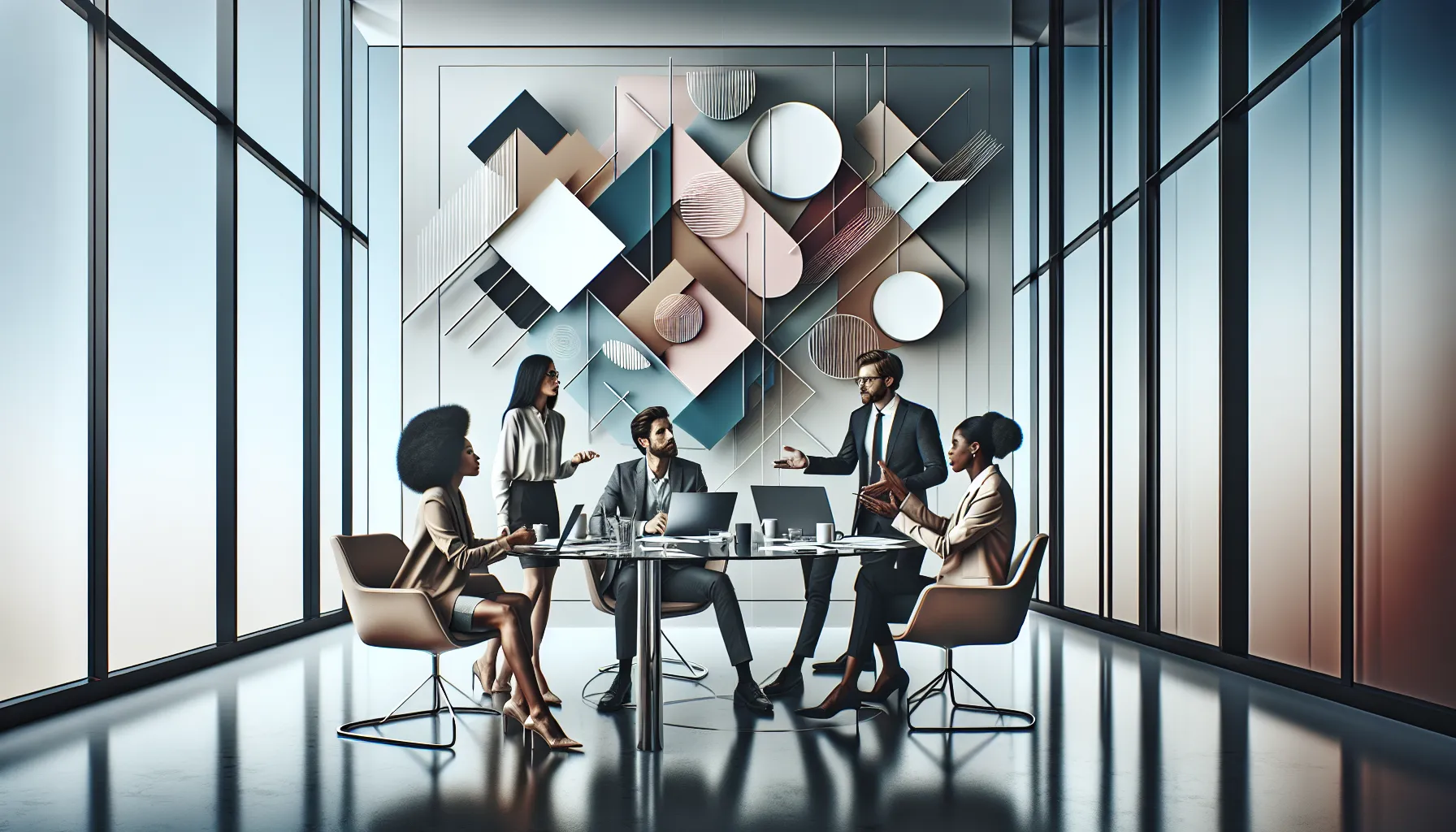 diverse team brainstorming in a modern office setting.