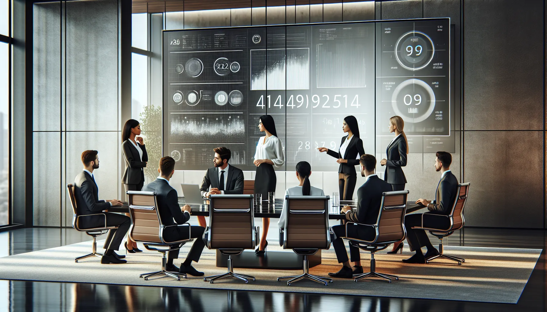 diverse team analyzing data in a modern office.