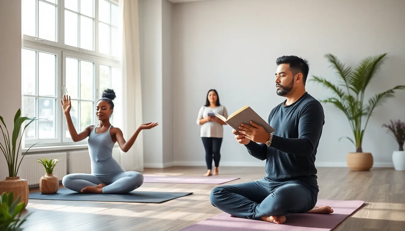 diverse individuals practicing holistic health in a wellness studio.