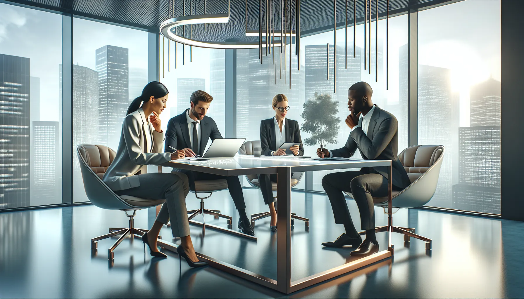diverse professionals collaborating in a modern office setting.