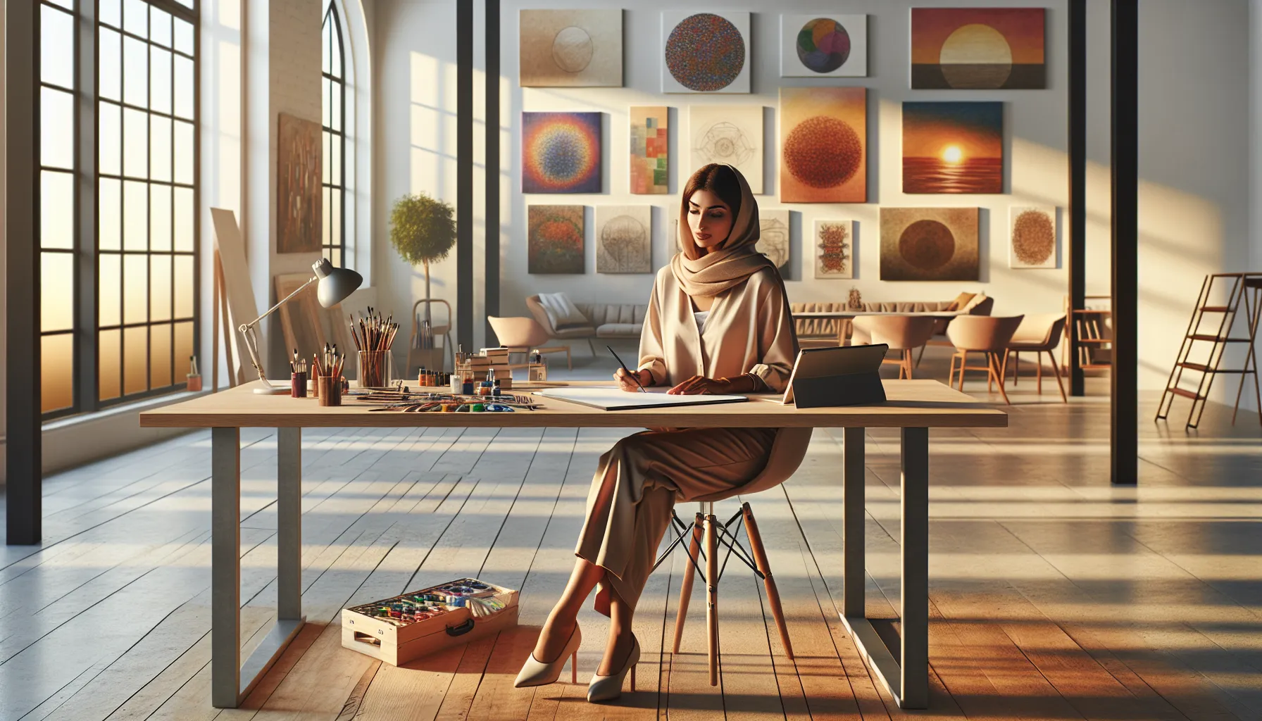 artist creating an outline in a modern studio.