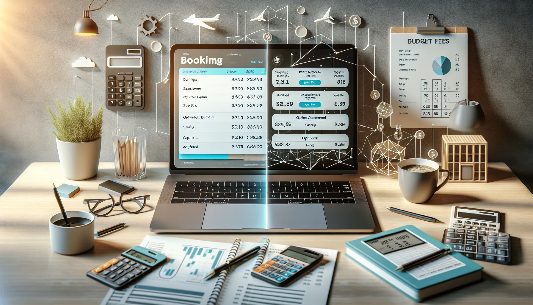 A split-screen display comparing Airbnb and Vrbo pricing features on a laptop.