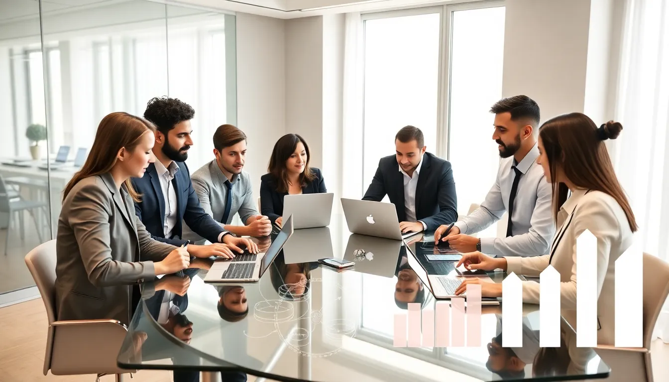 diverse team collaborating on custom fintech solutions in a modern office.