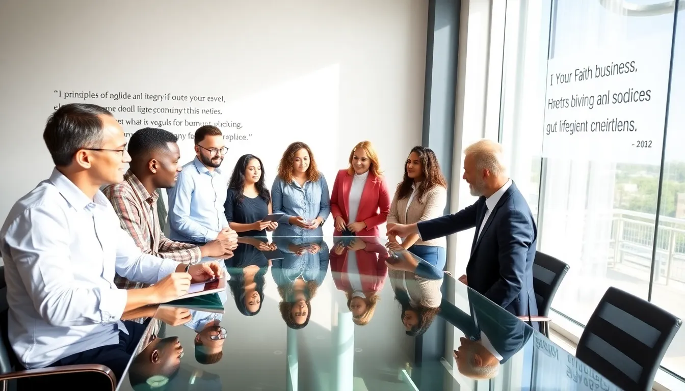 diverse team discussing business strategies in a bright office setting.