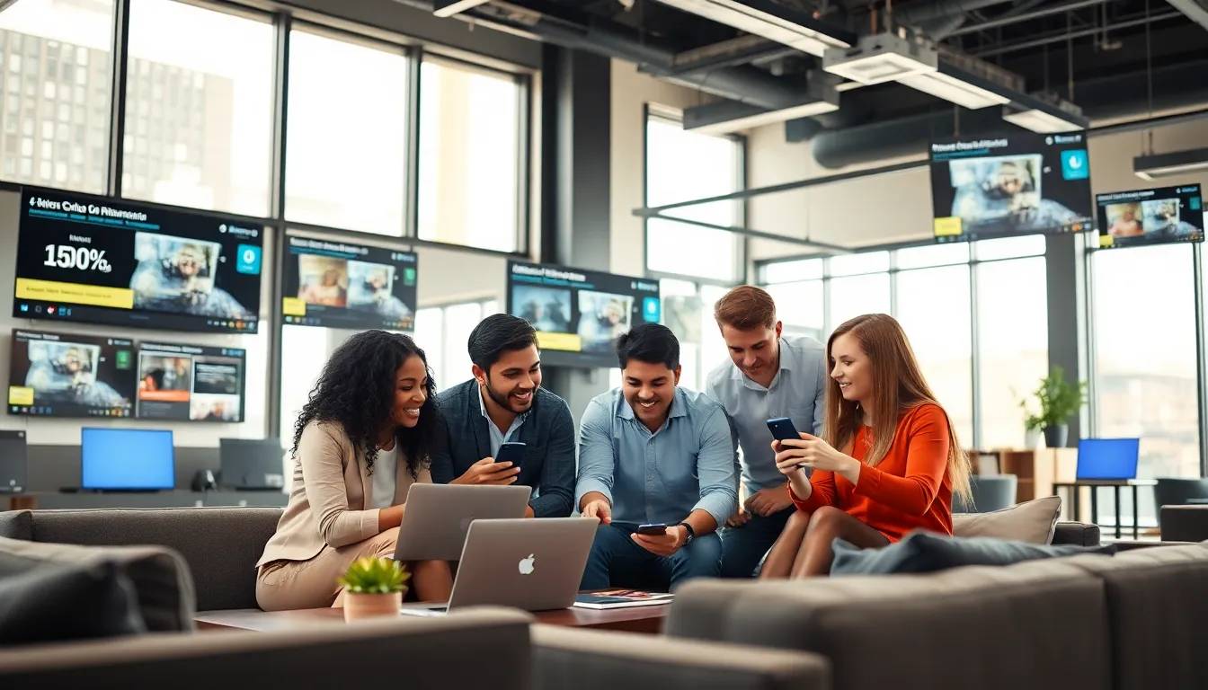 diverse team creating viral content in a modern office.