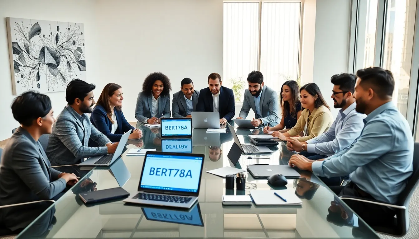 diverse team discussing advanced AI model in a modern office.