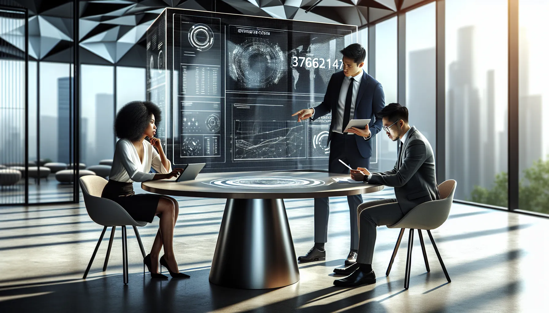 diverse team discussing data analytics in a modern office.