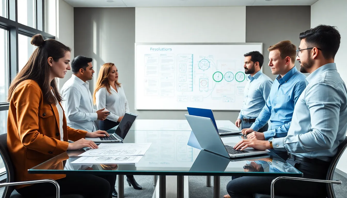 engineers collaborating on design concepts in a modern office.