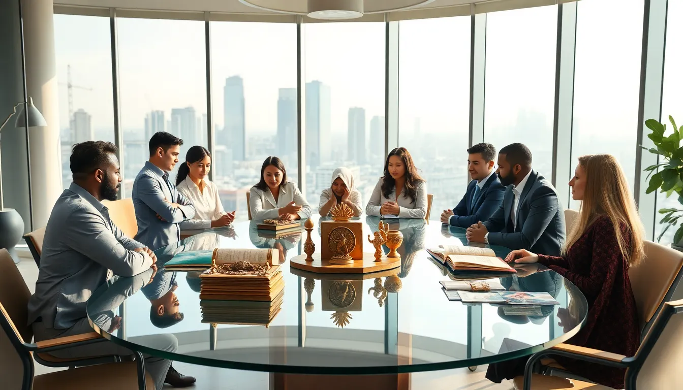 diverse professionals discussing the cultural significance of Asuramgg.