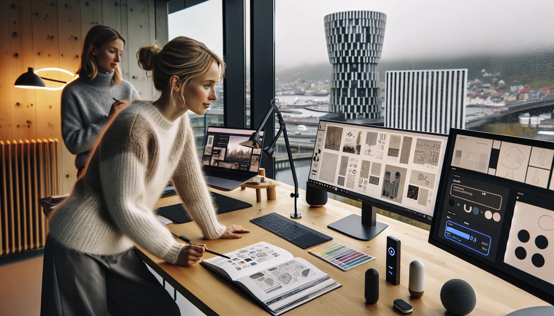 Fremtidens grafiske design: hva kan vi forvente? 2 Norwegian designer using ai tools with ar, voice, and privacy-first ui prototypes.