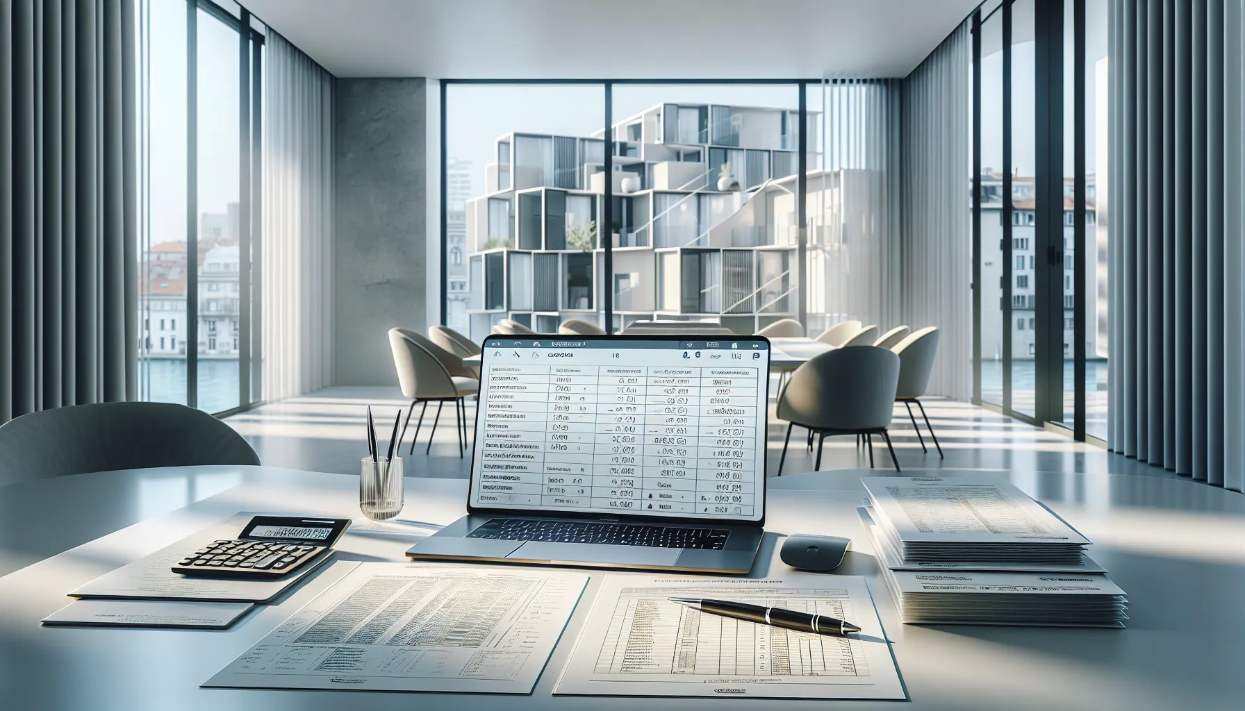 Professional workspace with laptop showing property database and Croatian documents