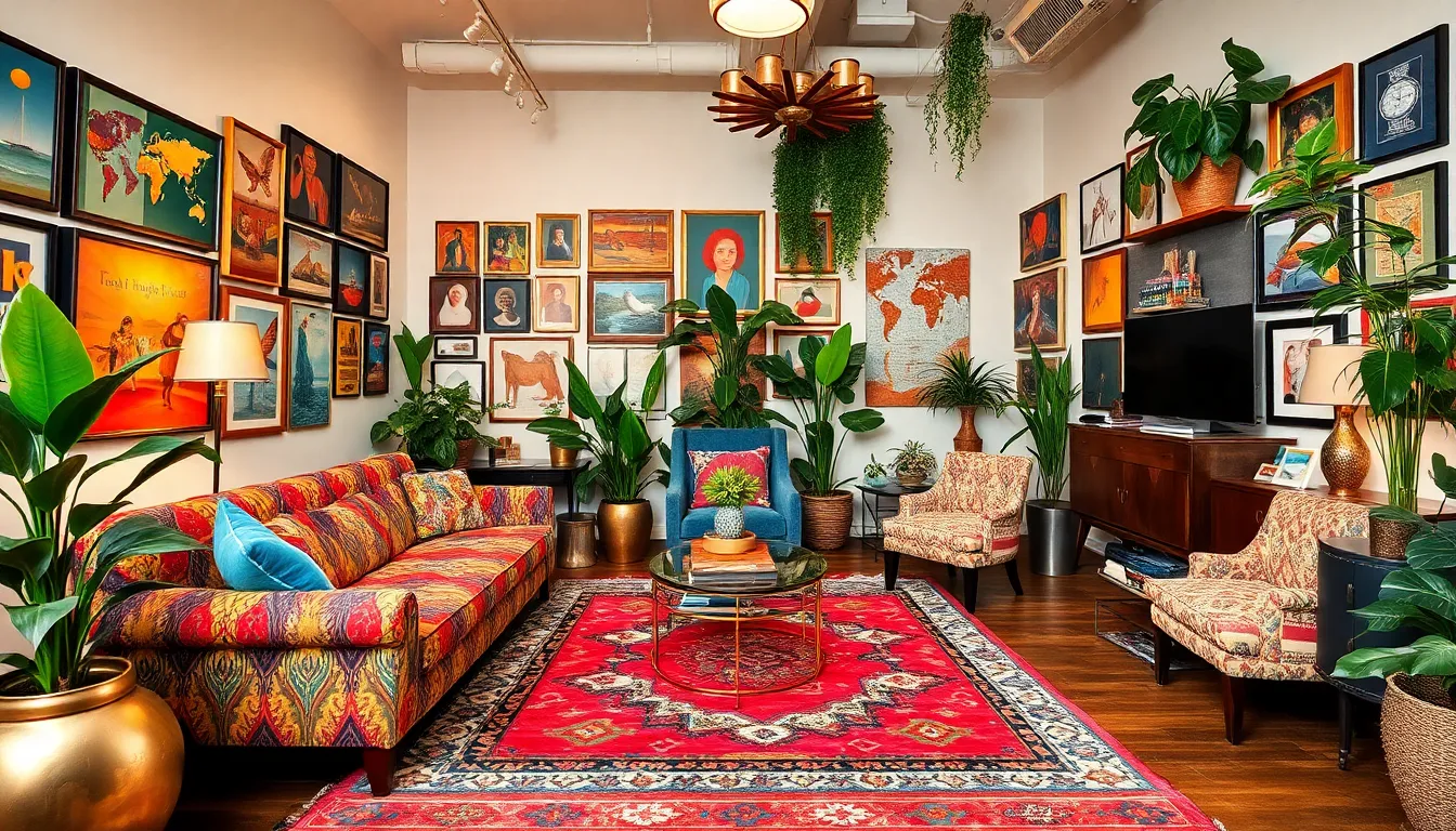 colorful maximalist interior showcasing diverse patterns and textures