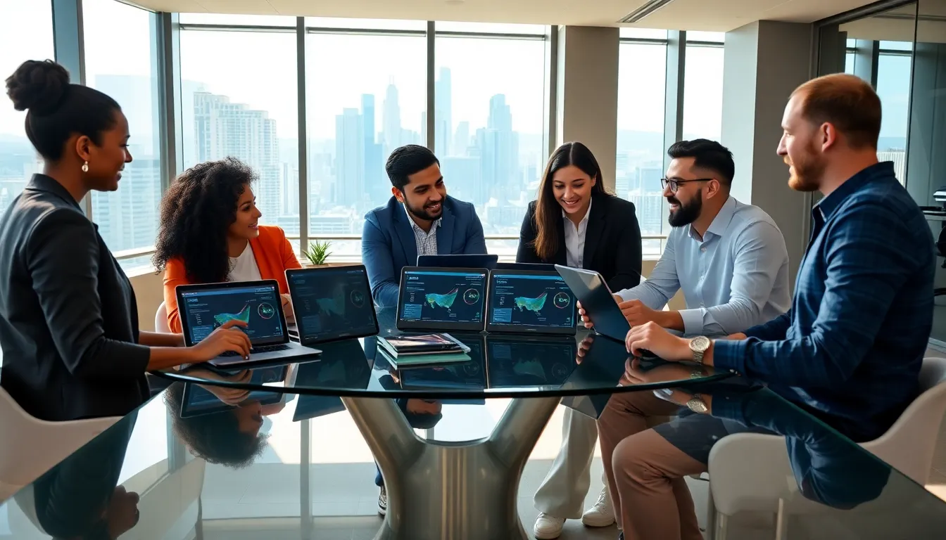 diverse team collaborating in a modern Chicago tech office.