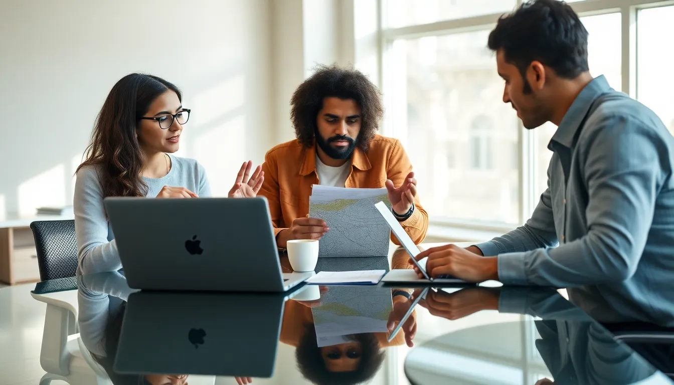 diverse digital nomads collaborating in a modern workspace.