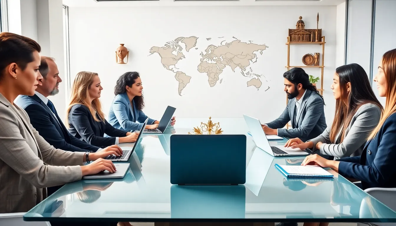 diverse professionals discussing cultural significance in a modern office.