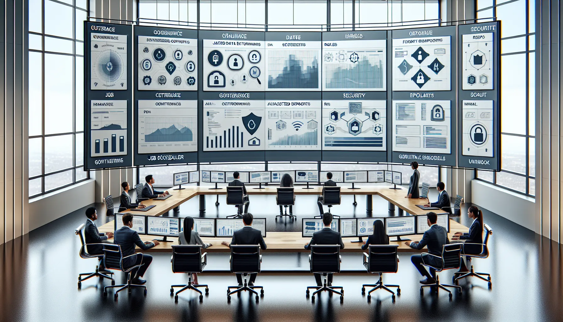 Analytics team managing secure automated Tableau PDF reports on dashboards and logs.