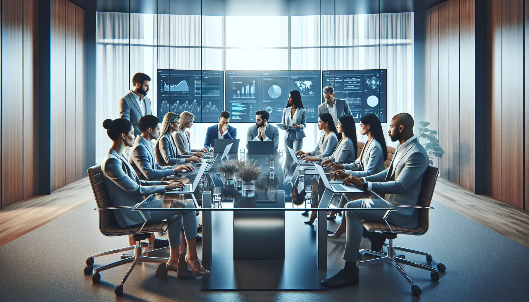diverse team discussing internal URL strategies in a modern office.