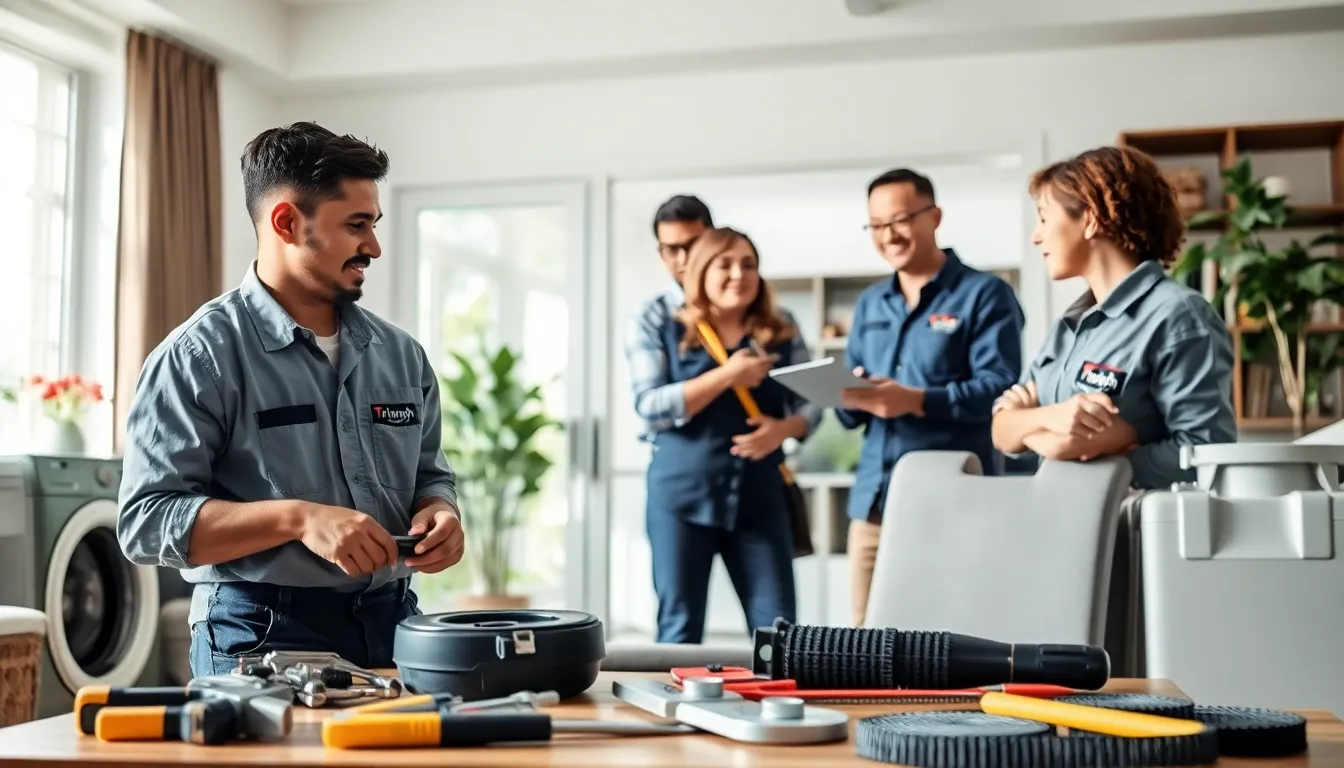 diverse team of professionals working on home maintenance tasks.