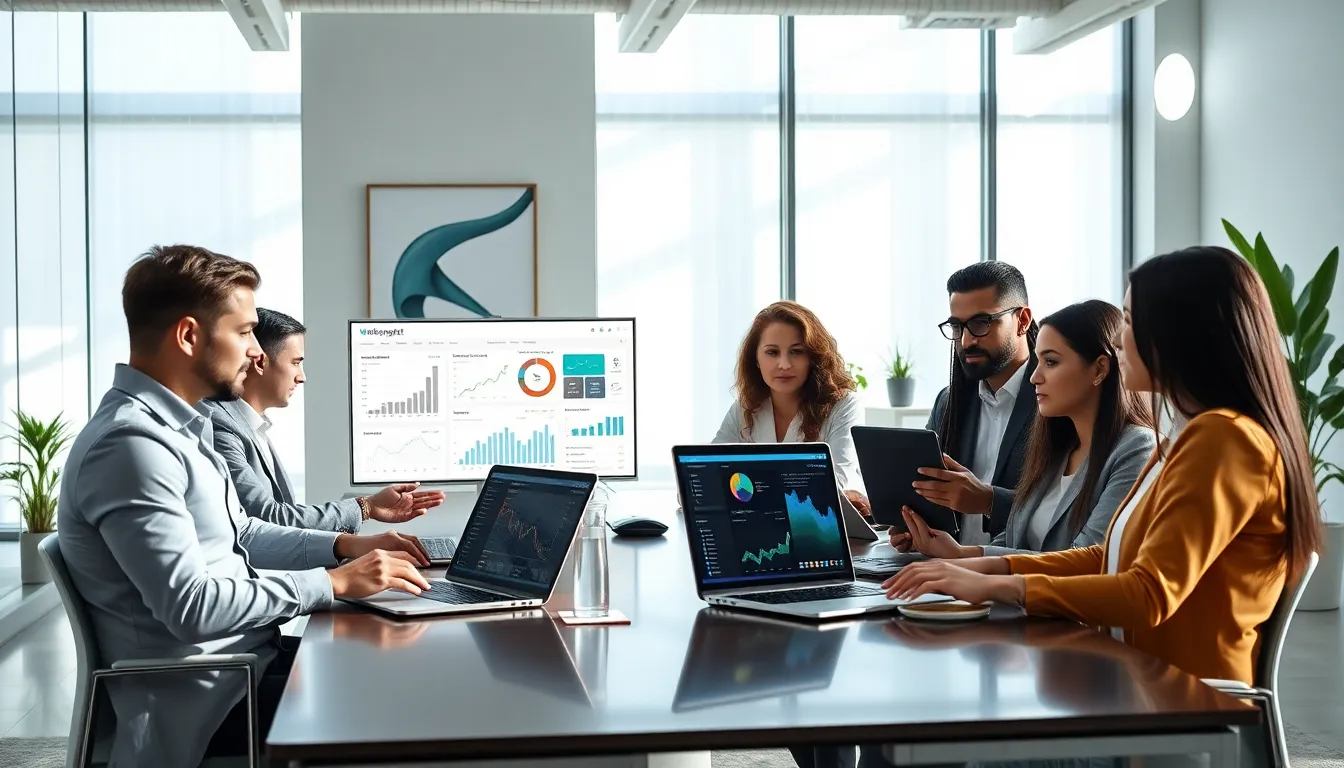 diverse team using WebBizMagnet software in a modern office.