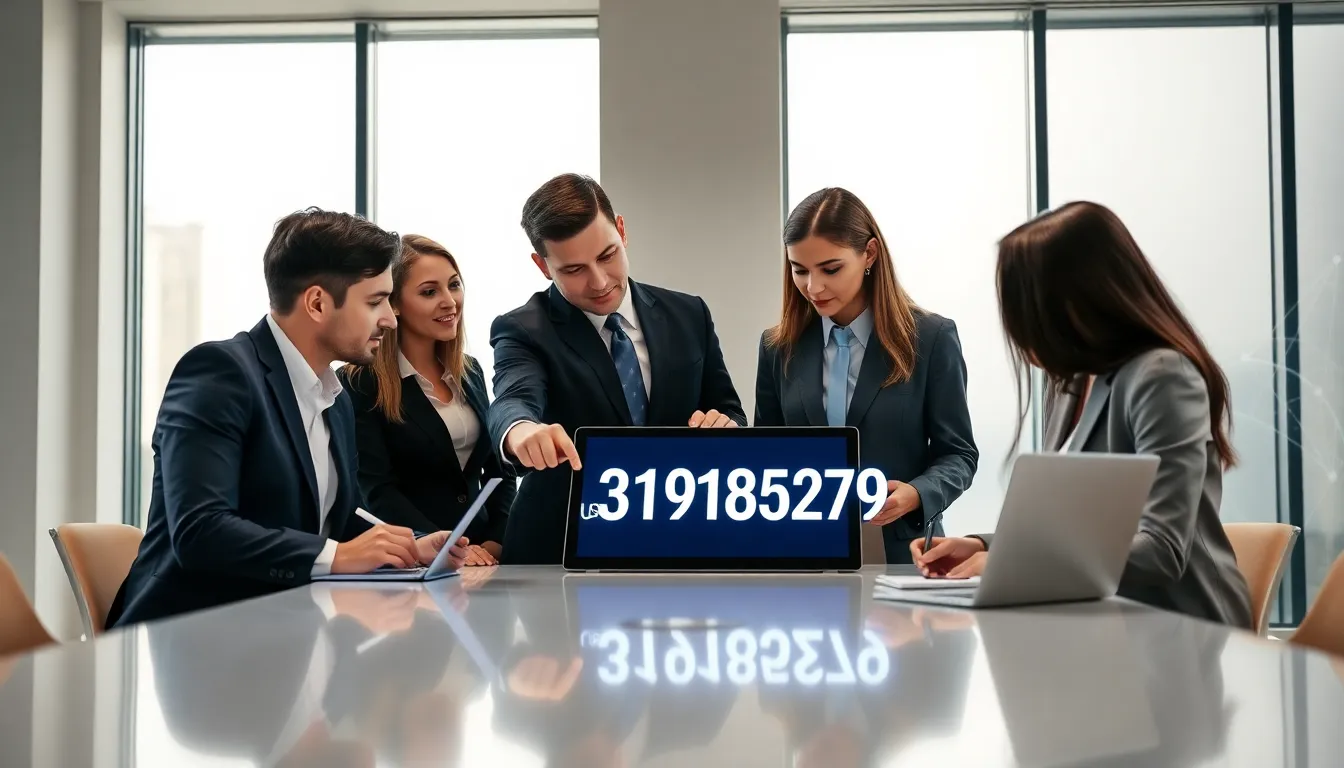 diverse team discussing a numerical data in a modern office.