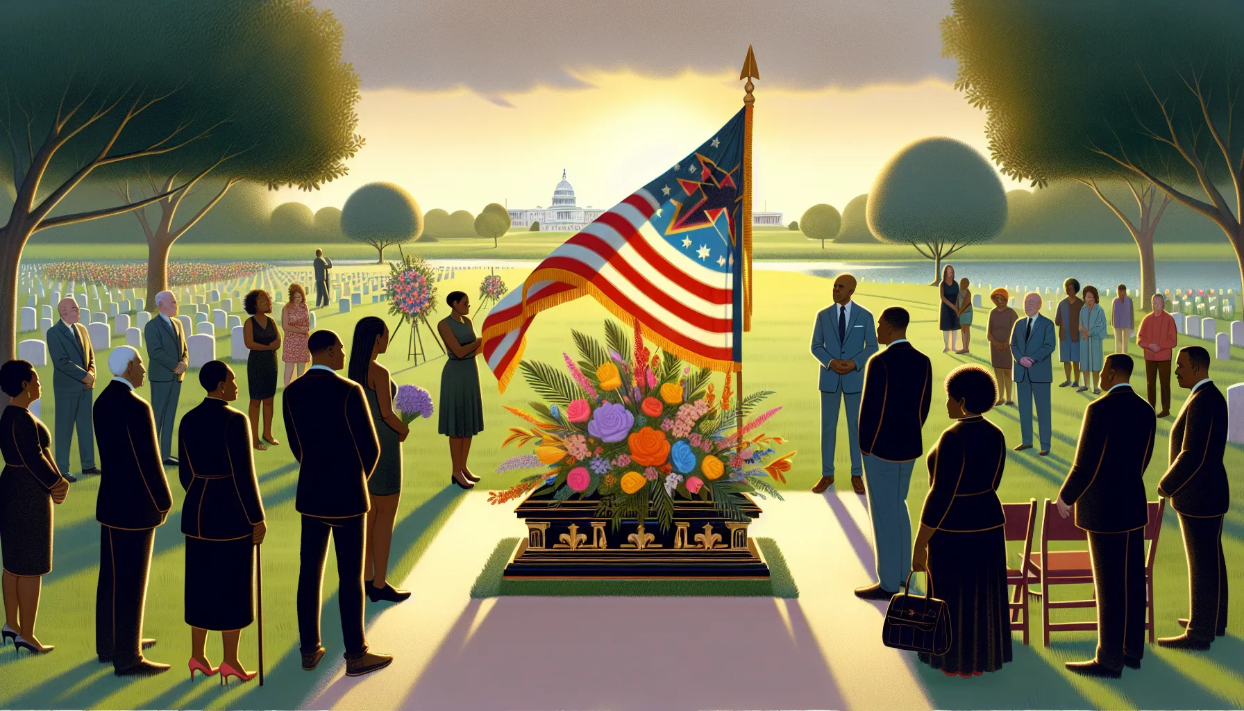 Modern uitvaartstoetvlag at a contemporary memorial gathering.