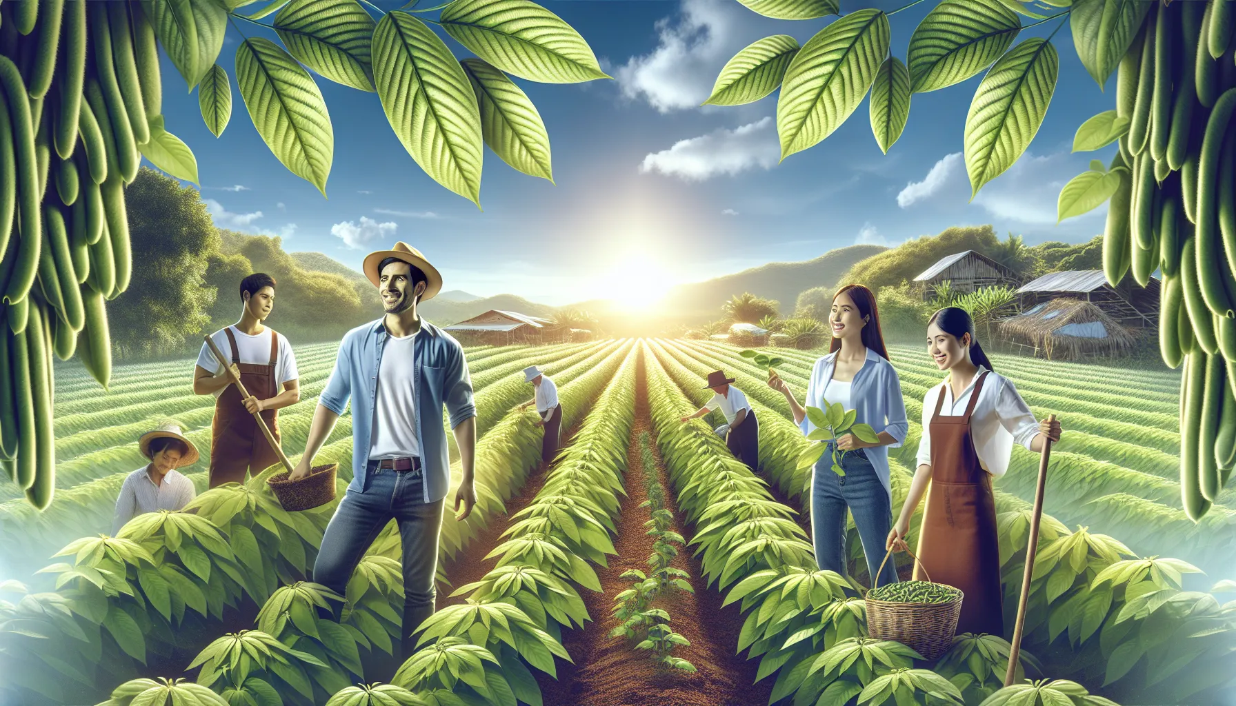 farmers harvesting Gail Green Cat Inchi in a sustainable environment.