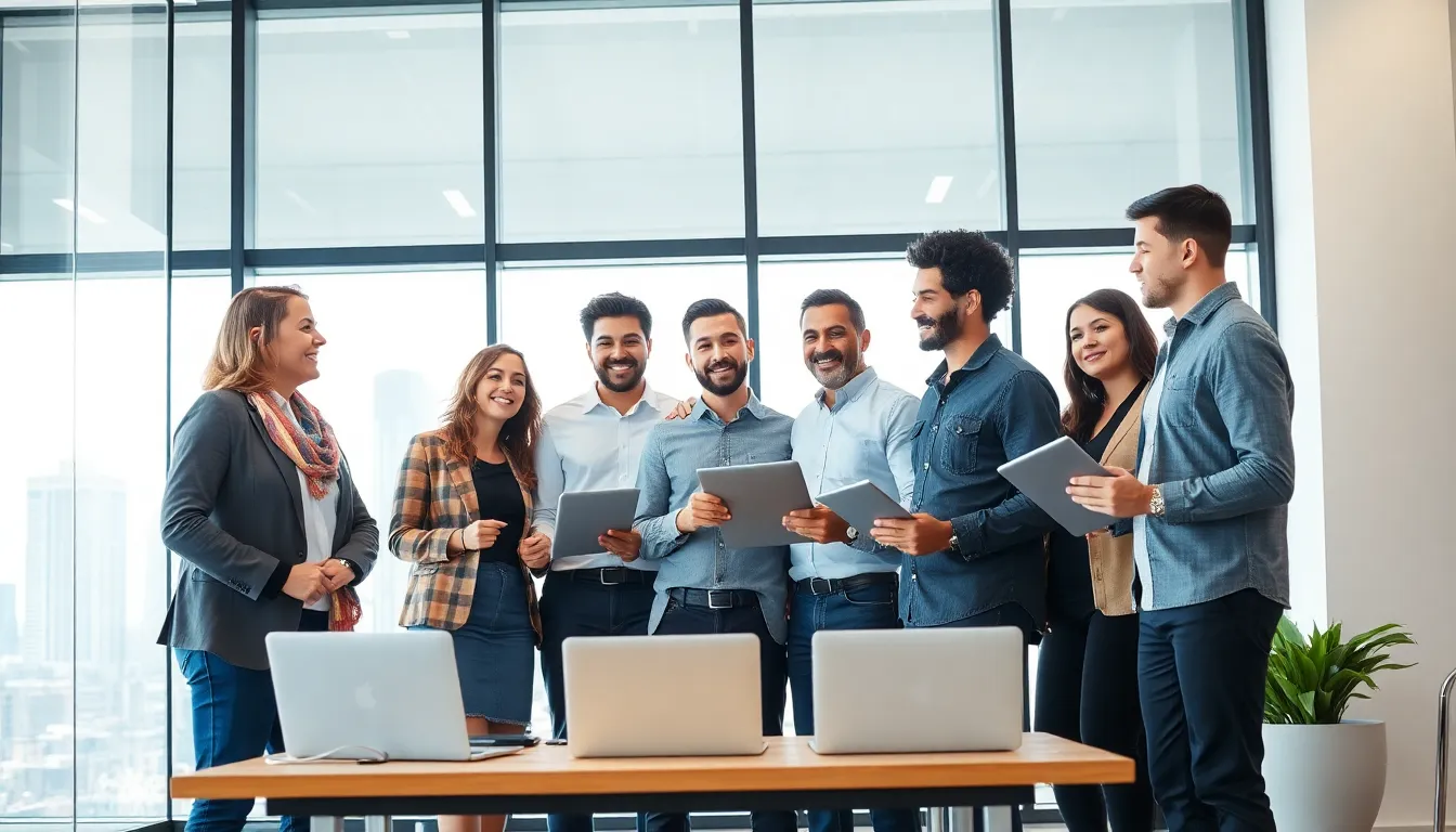 diverse group of entrepreneurs collaborating in a modern office.