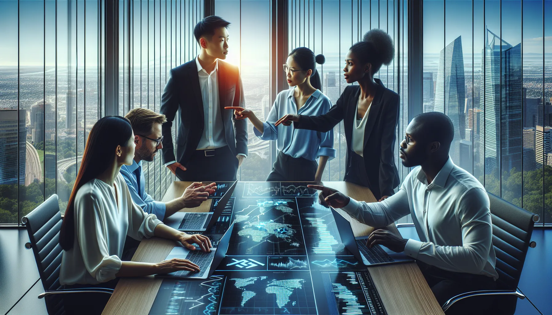 diverse traders collaborating in a modern office space.