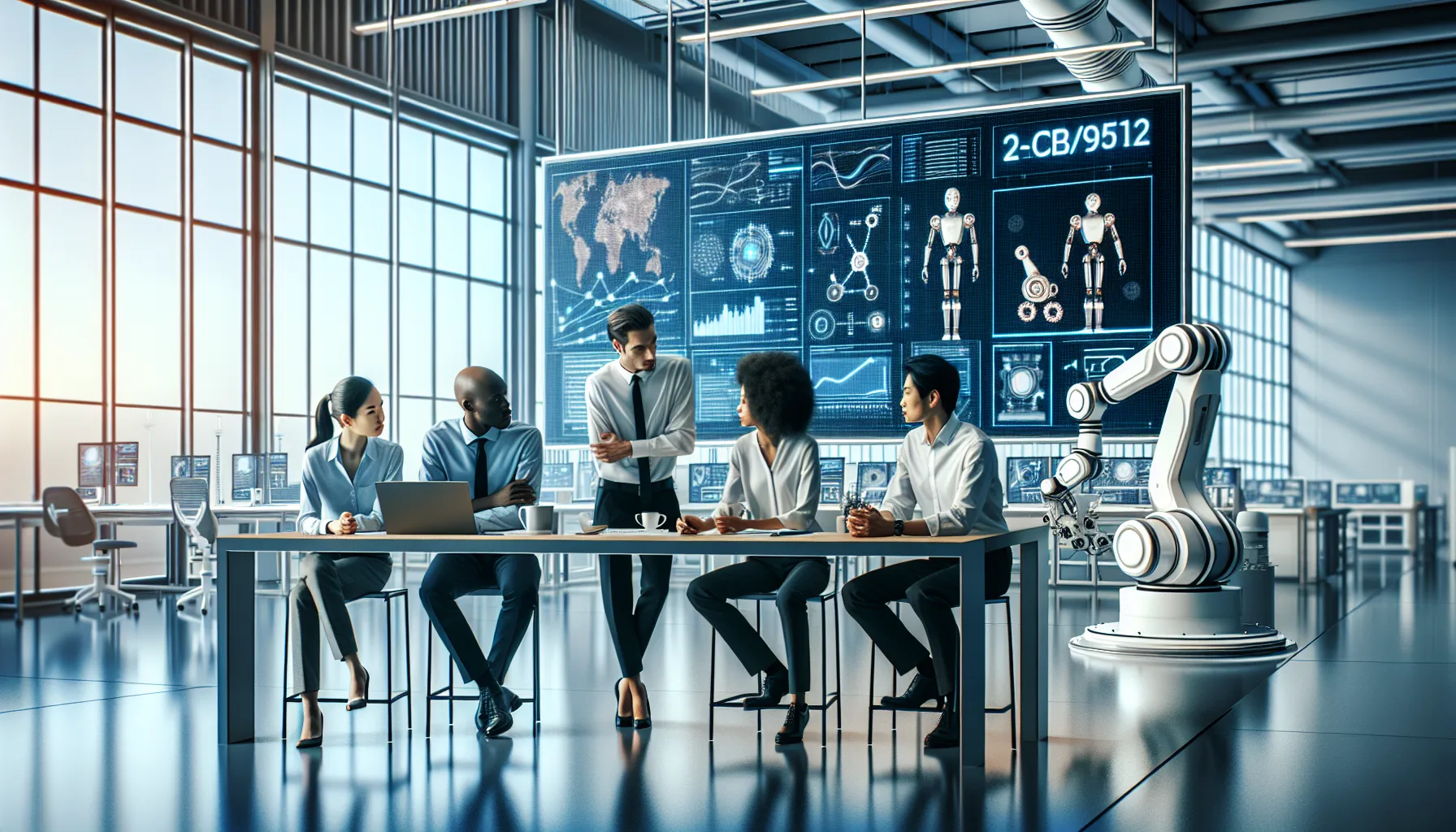 diverse team collaborating in a high-tech R&D lab.