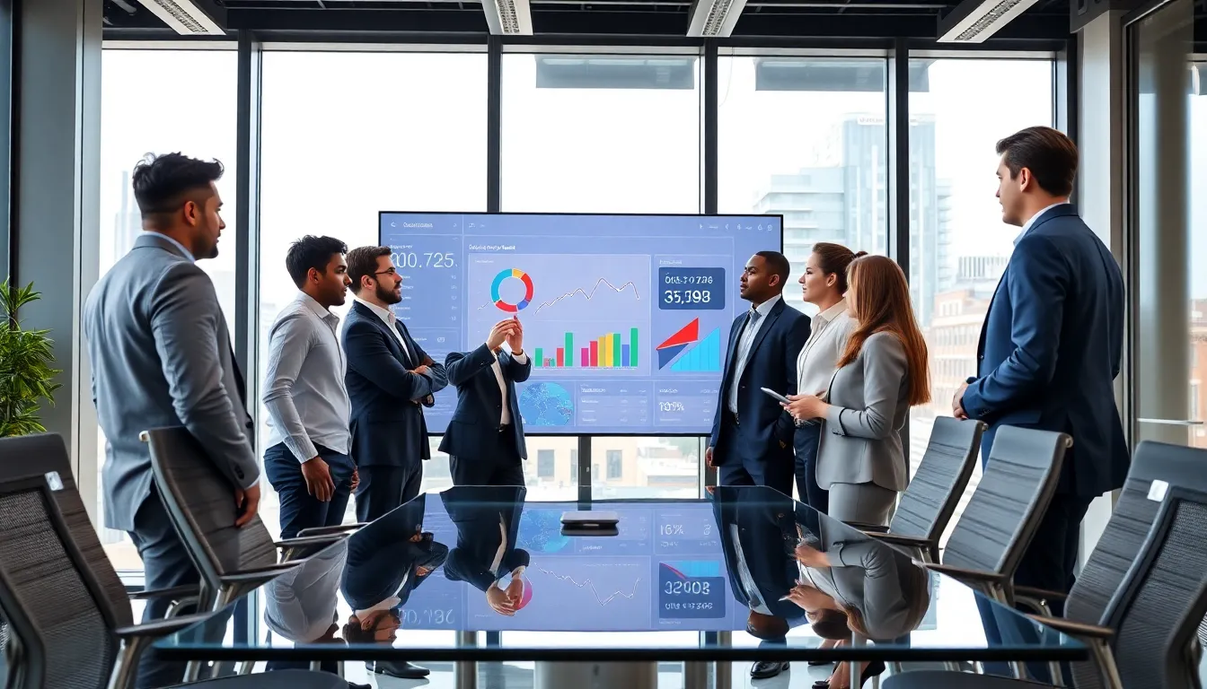 diverse team collaborating in a modern office on advanced software solution.