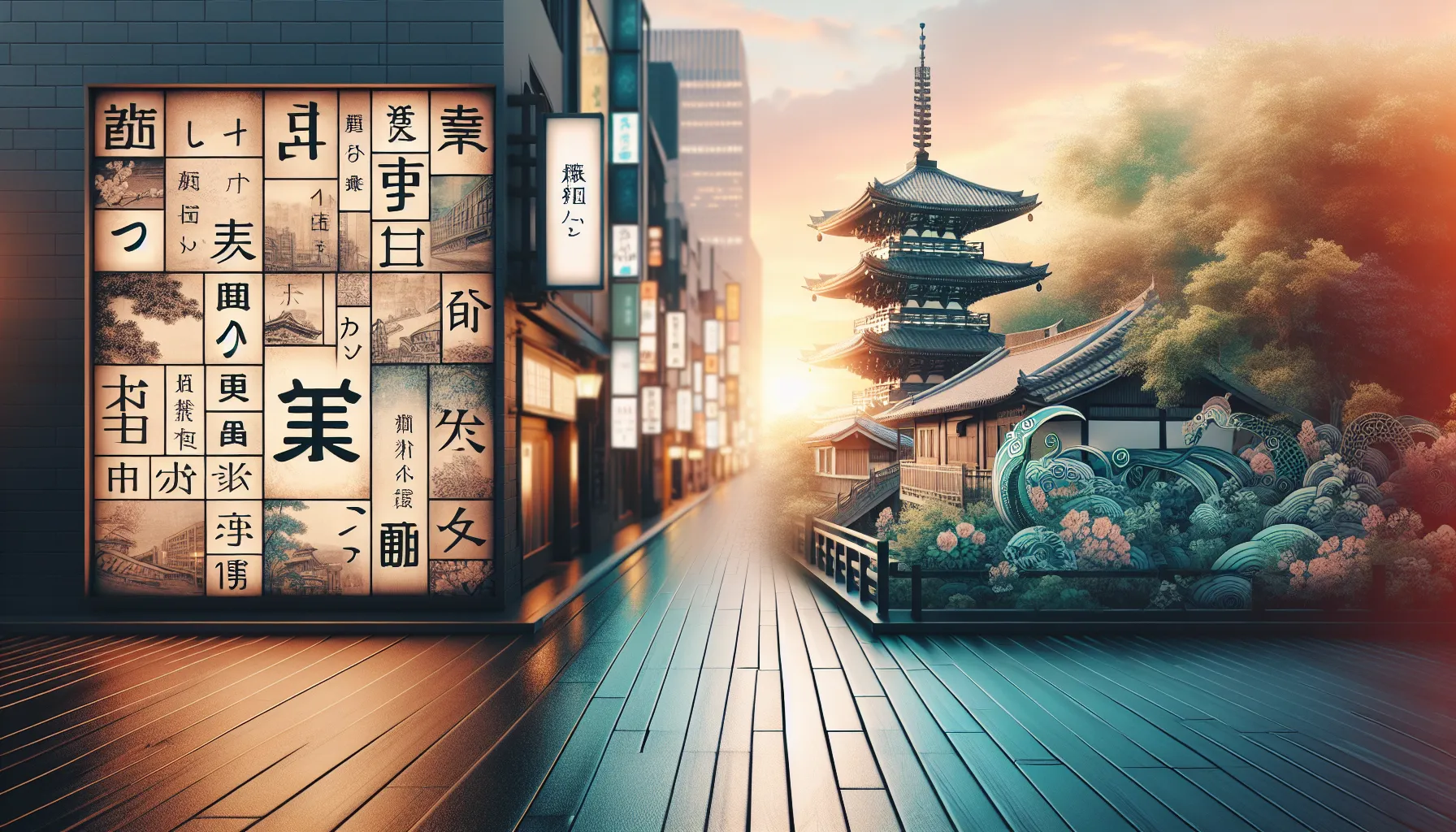 Japanese and Chinese scripts contrasted with cultural backgrounds.