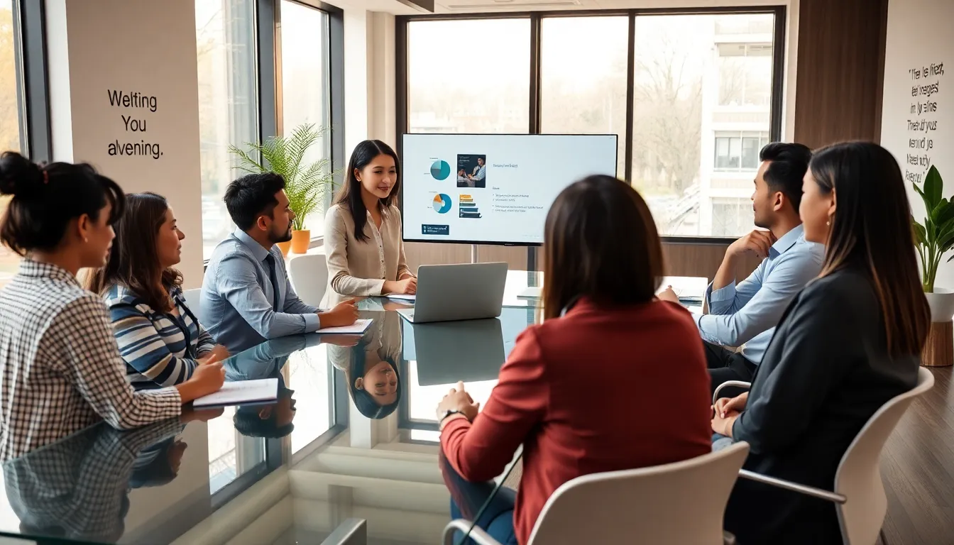 diverse team collaborating in a bright, modern office.