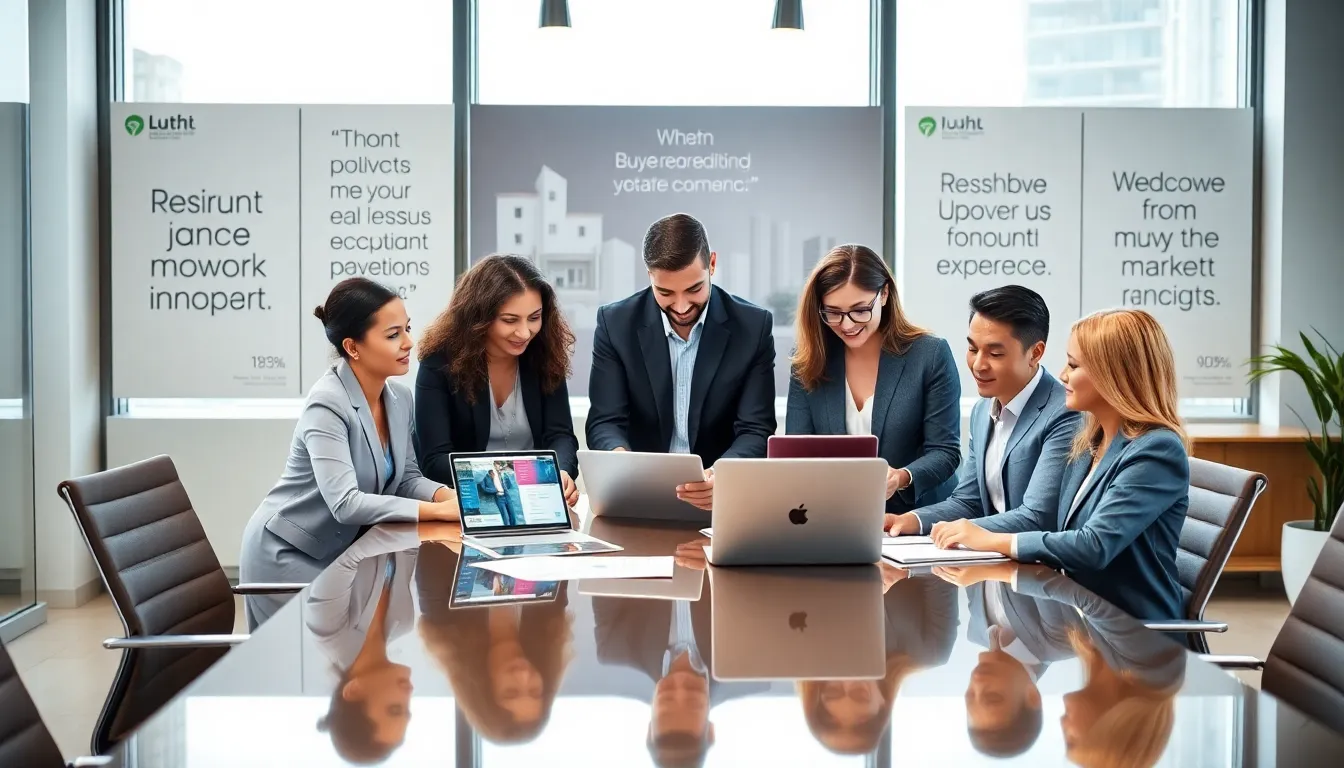 diverse real estate team collaborating in a modern office setting.