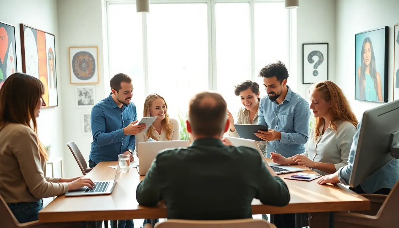 diverse team collaborating in a modern office setting.
