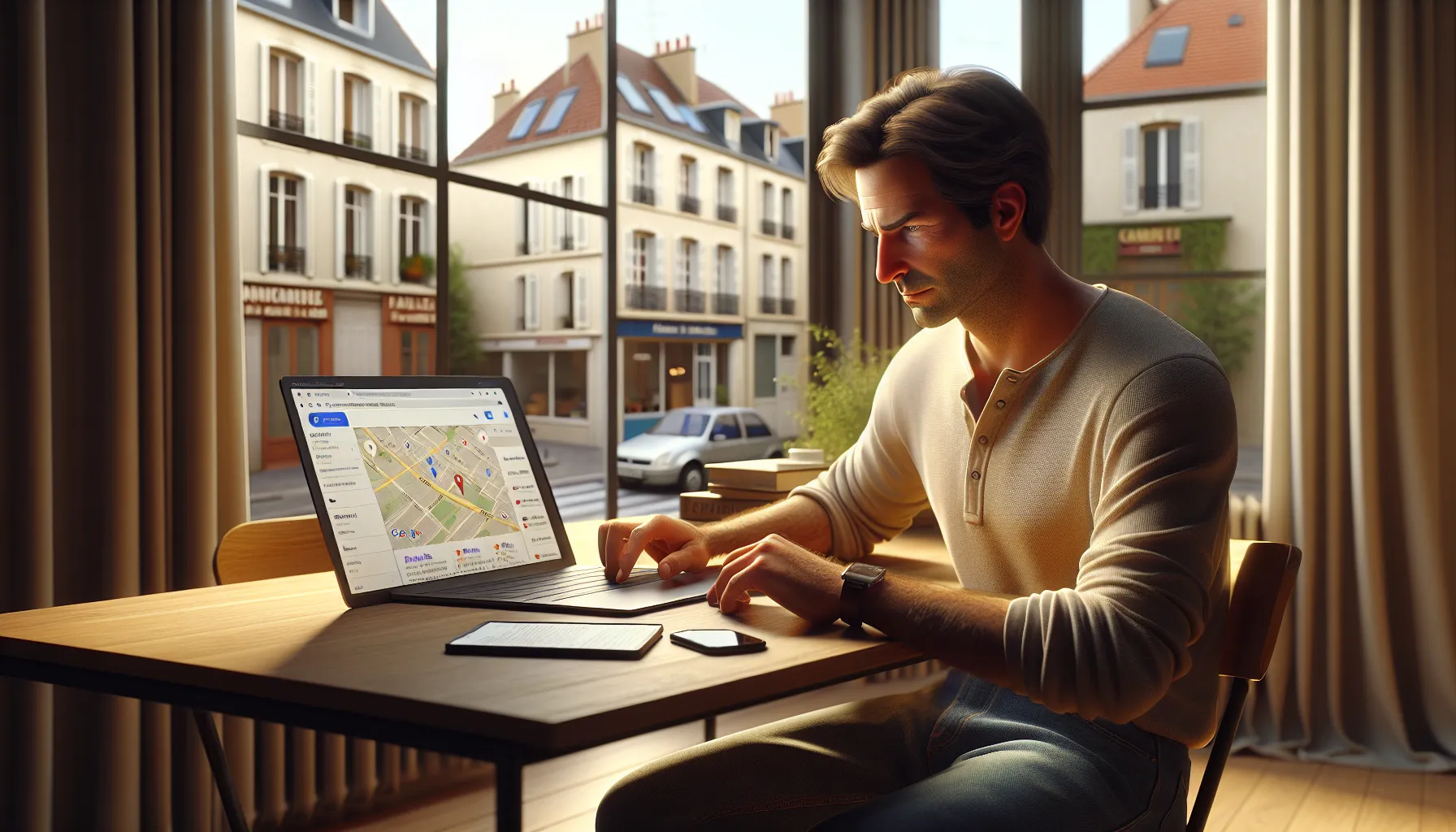 French business owner checking local Google-style search results for Villeneuve-Saint-Georges services.